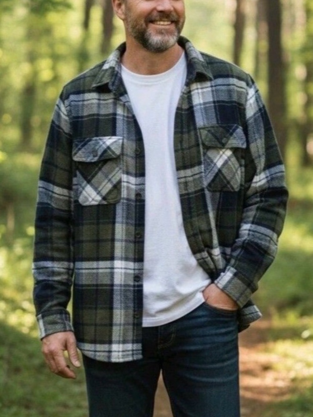 Boston Traders Green Blue Fleece Lined Plaid Flannel Shirt Jacket Size Large
